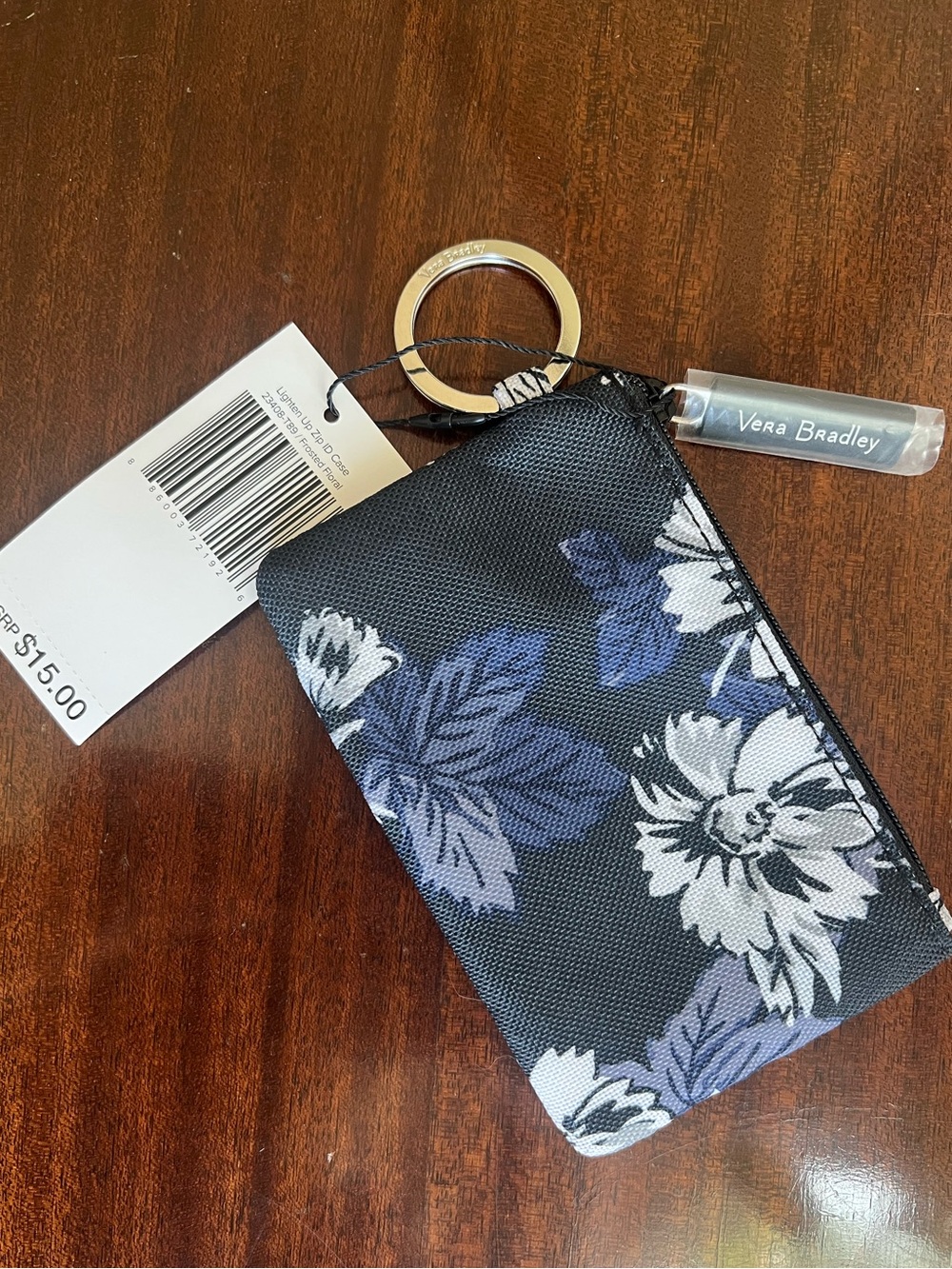 Vera Bradley new lighten up zip ID case keychain wallet frosted floral